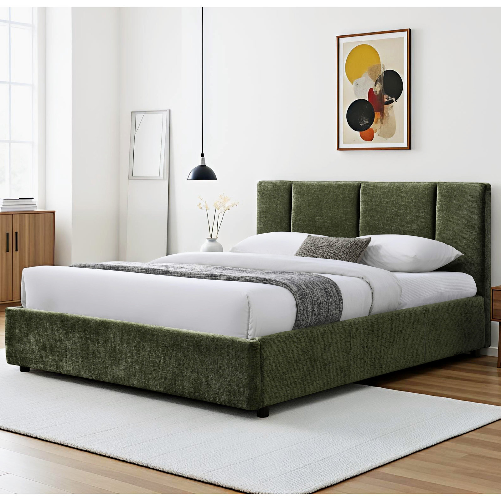Ruthie Upholstered Bed, Queen, Moss Green