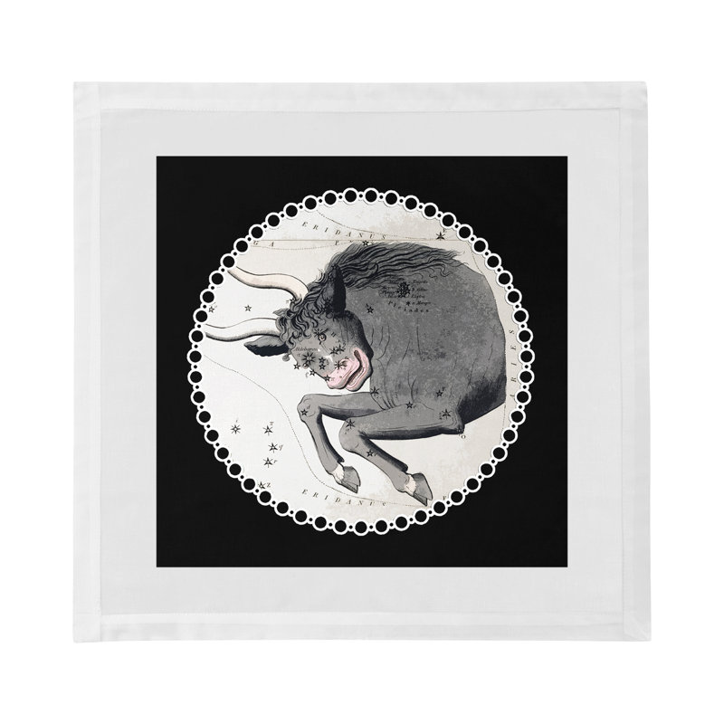 Zodiac Taurus Cotton Sateen Dinner Napkins, Black