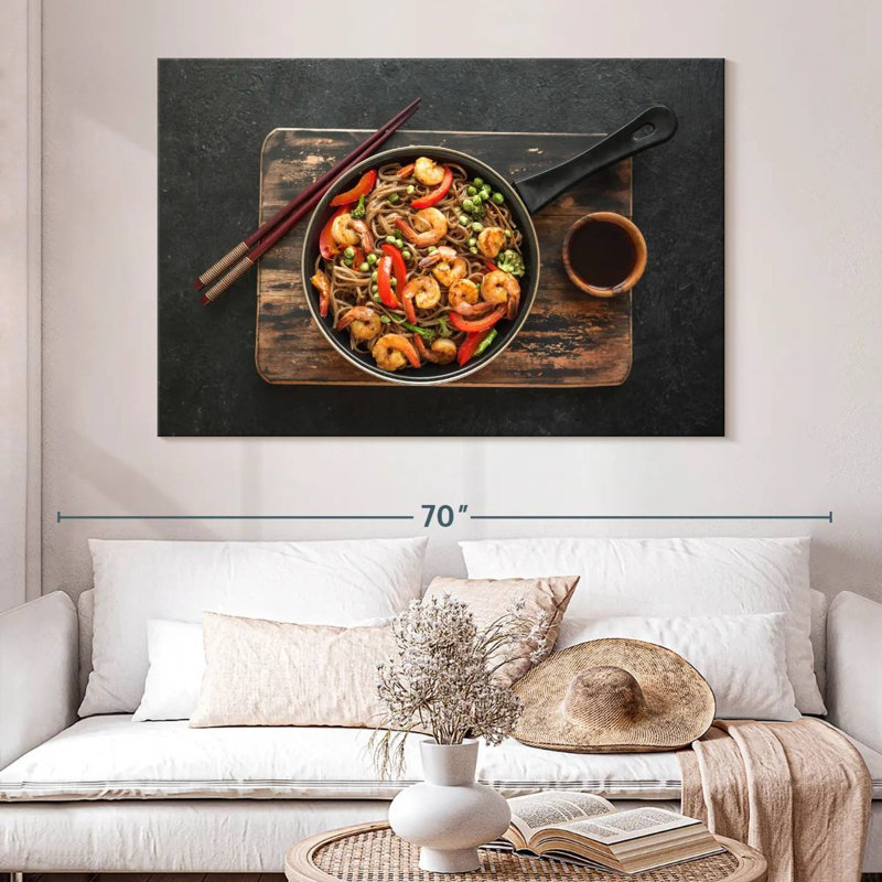 Sauté de crevettes et de nouilles Soba, H 34 po x l 51 po
