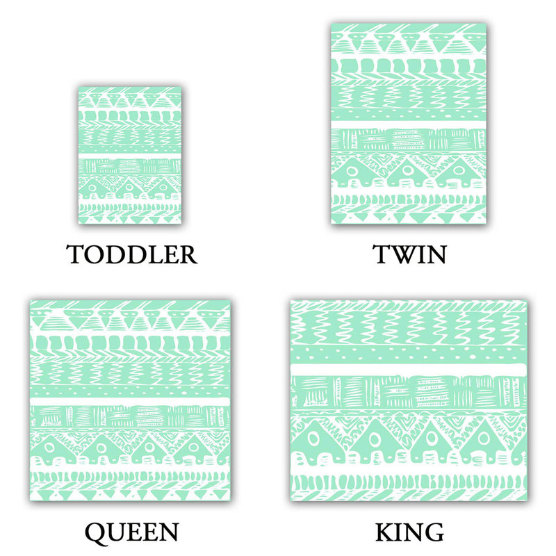 Ensemble de housse de couette boho aztec, 1 housse de couette grand + 2 taies standards, Menthe