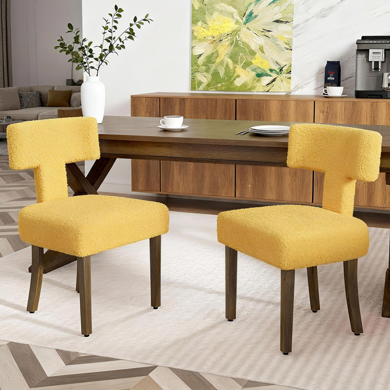 Chaise de salle à manger rembourrée de style Mid-Century avec pieds en bois, Jaune