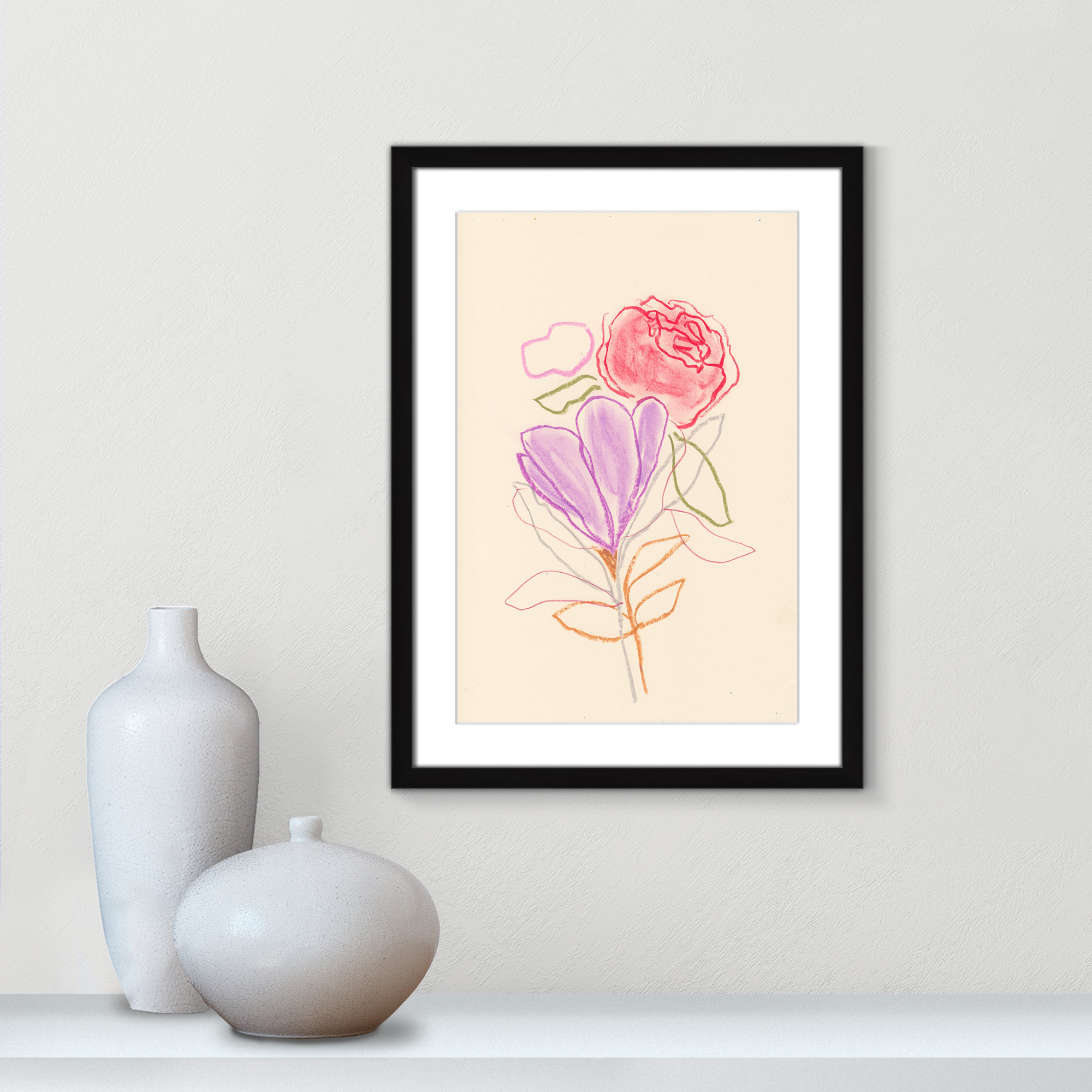 Simple Floral III Print by Bea Dina, Black Single Picture Framed Paper, White, 23" H x 17" W x 1.25" D