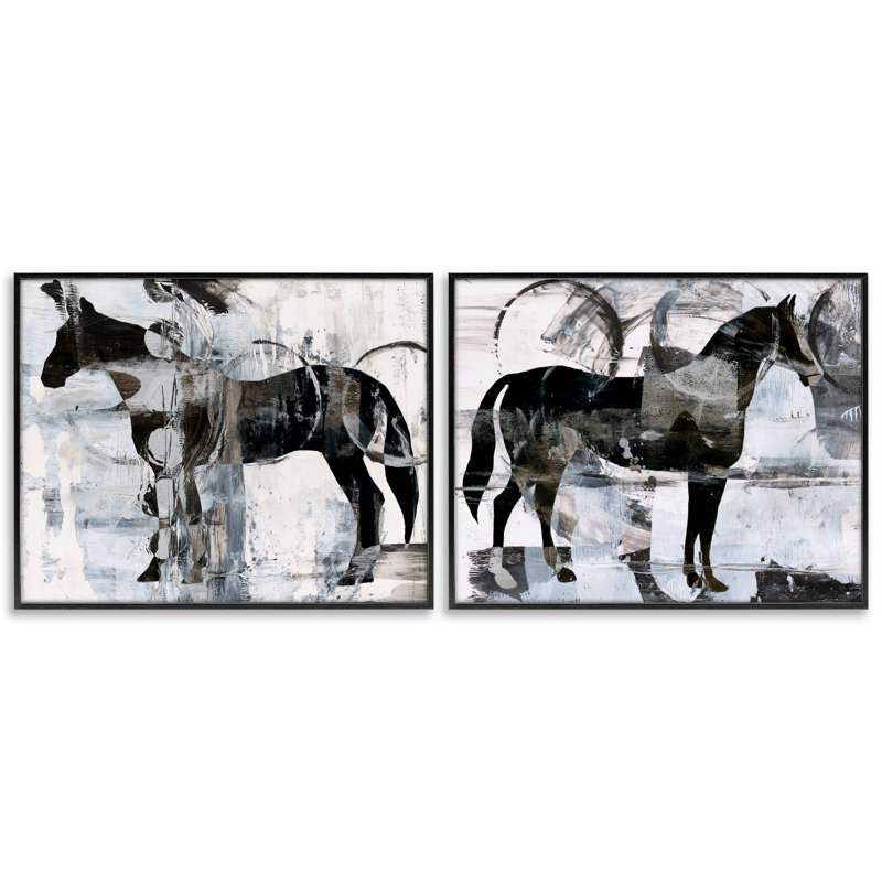 «Abstract Horse Silhouette Circles», ensemble de 2 giclées par Ethan Harper, H 11 po x l 14 po, Giclée encadrée noir minuit