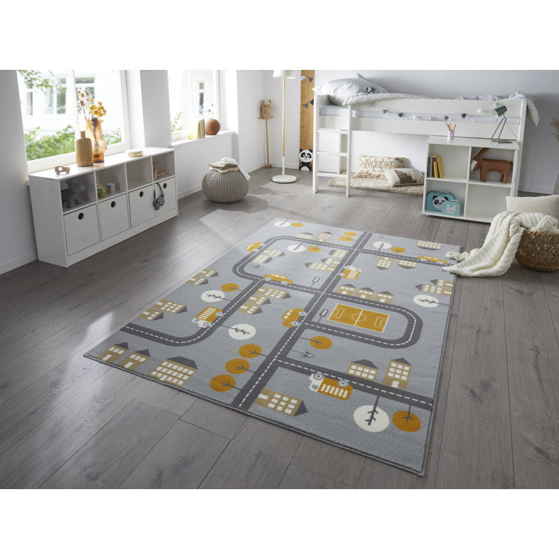 Town Children's carpet - carpet street play carpet for children's Room, Playroom - Mouse Yellow, Rectangle 80 x 150cm