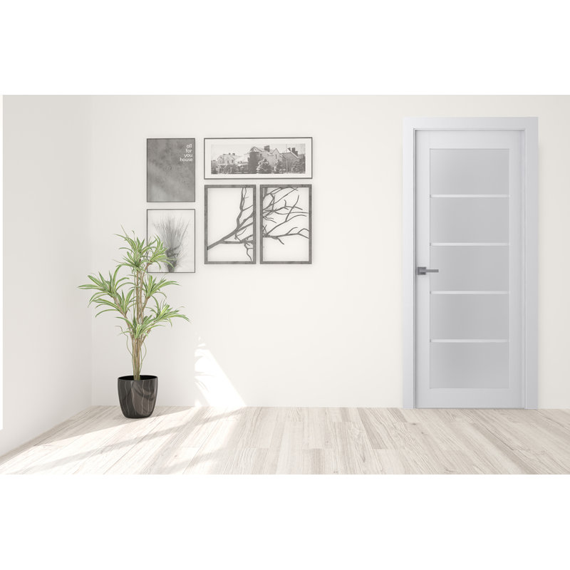 Porte intérieure pré-montée en bois et verre Palladio 5-Lite DIY-Friednly, 27,75 po x 95,24 po, Blanc noble, Oui
