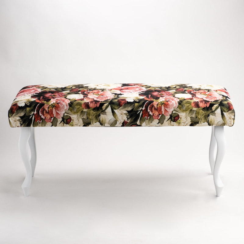 Velvet Upholstered Bench, 40cm H x 60cm W x 35cm D, Pink/White/Red