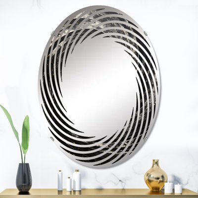 Black Cosmic Current Spiral Wall Mirror, Abstract Spirals Black Modern - Black Cosmic Current Spiral I