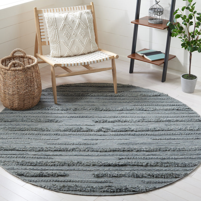 Tapis gris / ivoire tissé à la main Hartzler, Rond 6 pi