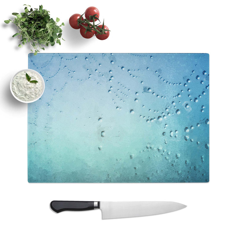 Tempered Glass Dewdrops upon a Cobweb Chopping Board, 39 cm W x 28.5 cm L