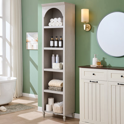 Ahart 76" Tall Arched Bathroom Storage Cabinet,5-Tier Narrow Arched Bathroom Cabinet with Adjustable Shelves,Featuring Storage & Open Shelves