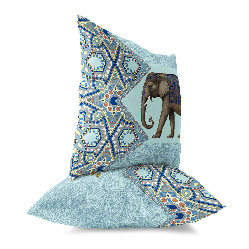 Coussin décoratif intérieur / extérieur Floraphant, H 16 po x l 16 po, Bleu; minuit