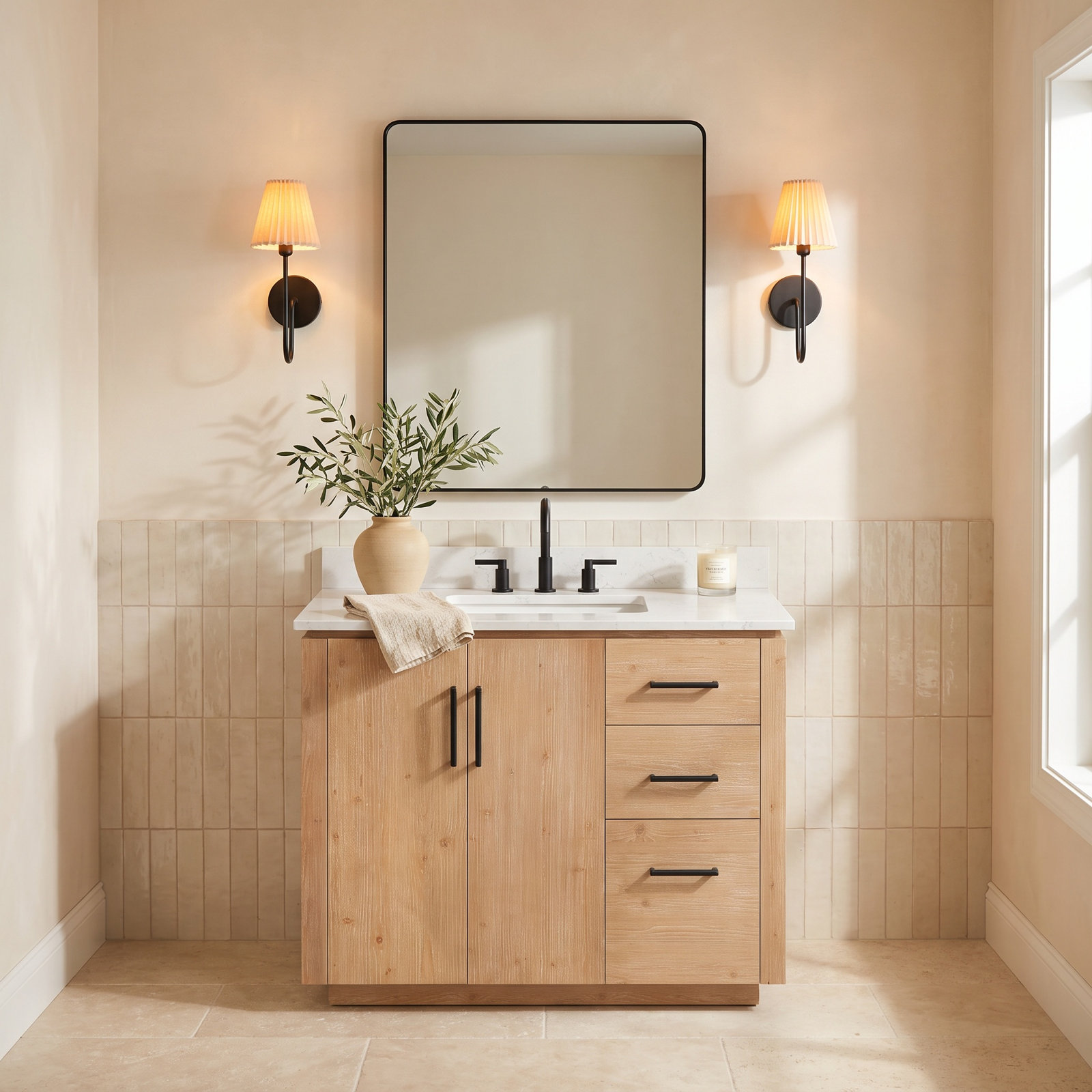 Cloverfield 42'' Single Bathroom Vanity, Fir Wood Brown, Matte Black