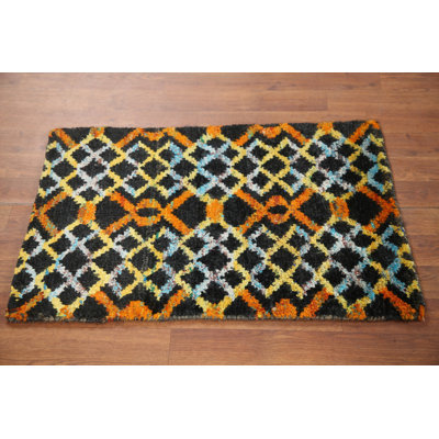 Black Trellis Moroccan Oriental Rug 2x3