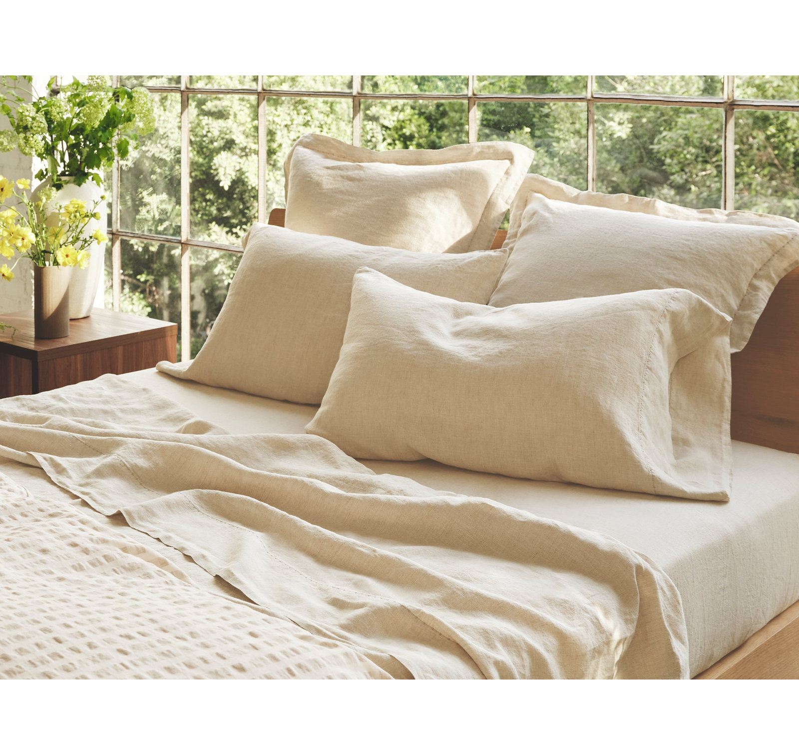 Organic Relaxed Linen Belgian Flax Linen Standard Sheet Set, Queen Sheet Set with 2 Pillowcases, Undyed Chambray