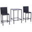 3Pcs Rattan Bar Set With Glass Top Table, 2 Bar Stools For Outdoor, Patio, Garden, Poolside, Backyard
