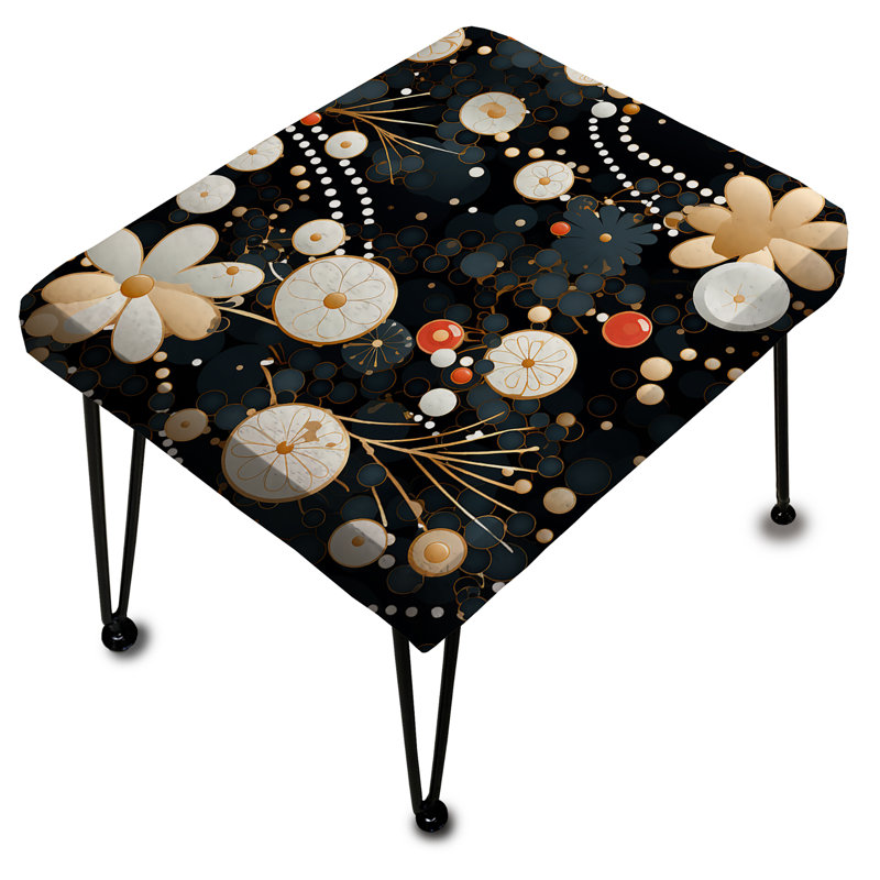 White Flower Polka Dot Explosion - Polka Dots Rectangle Ottoman