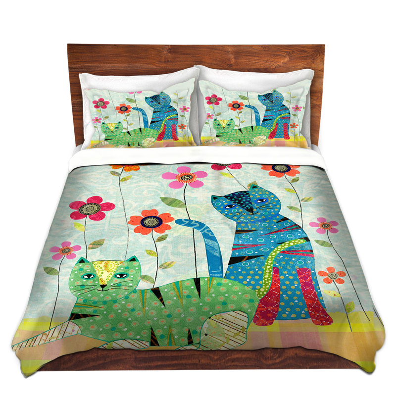 Ensemble de housse de couette rétro chats, 1 housse simple + 1 taie standard