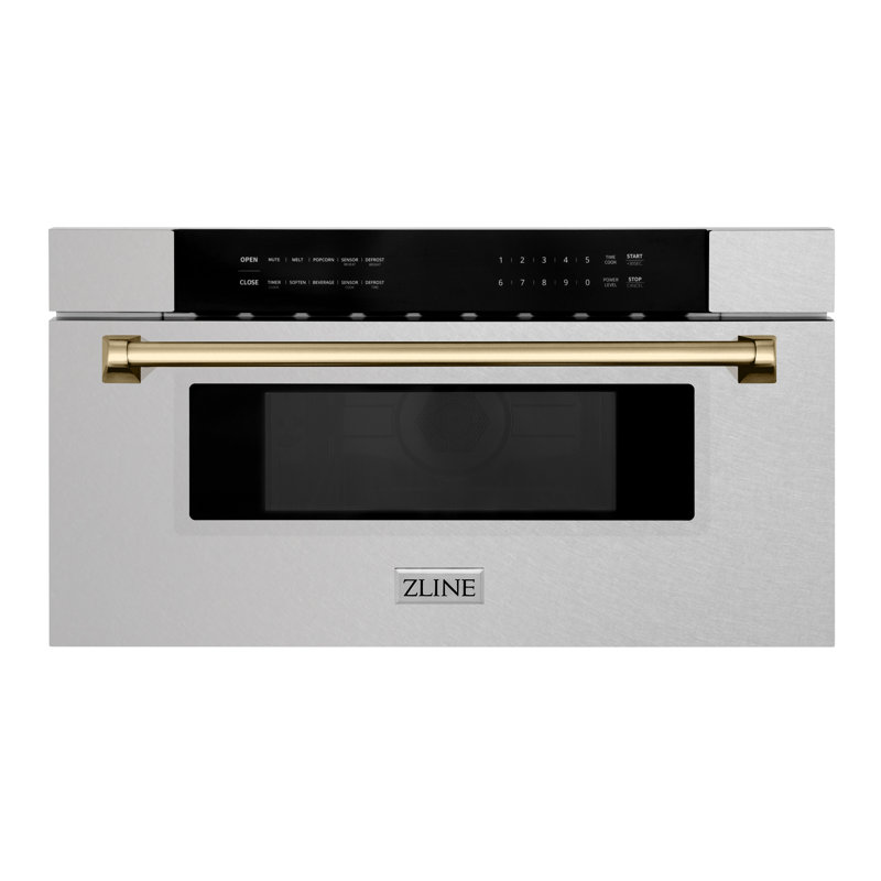 ZLINE Autograph Edition 30 in. Built-In Microwave Drawer in Satin Steel, Champagne Bronze