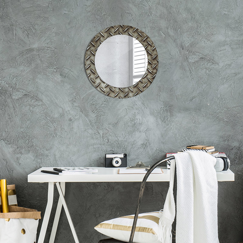 Huldar Glass Flat Wall Mirror, Silver Steel Texture, 50cm H x 50cm W