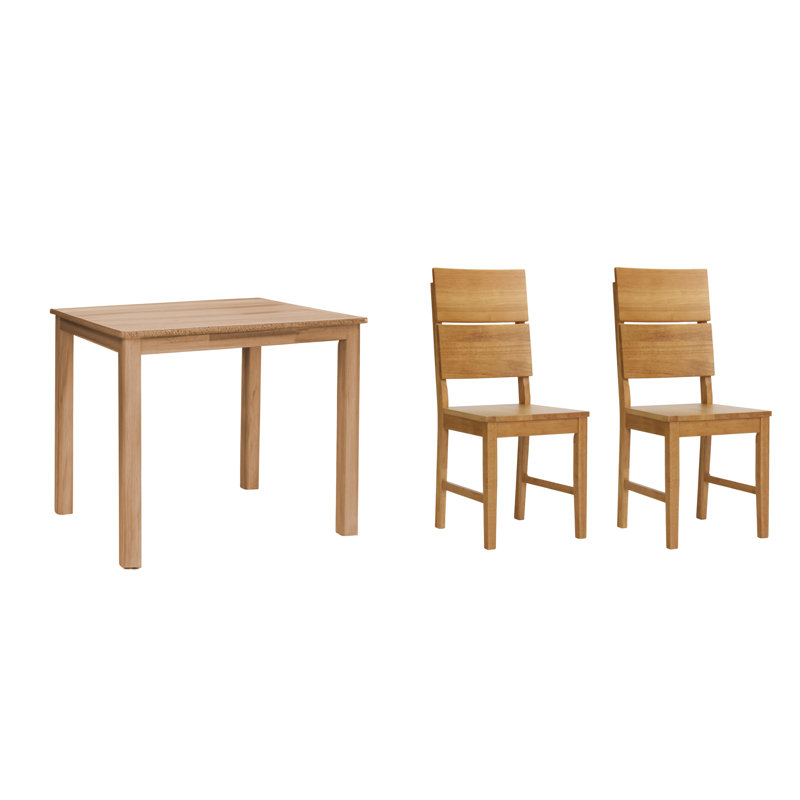 Selayah 2 - Person Rubberwood Solid Wood Dining Set, Brown, white and pink