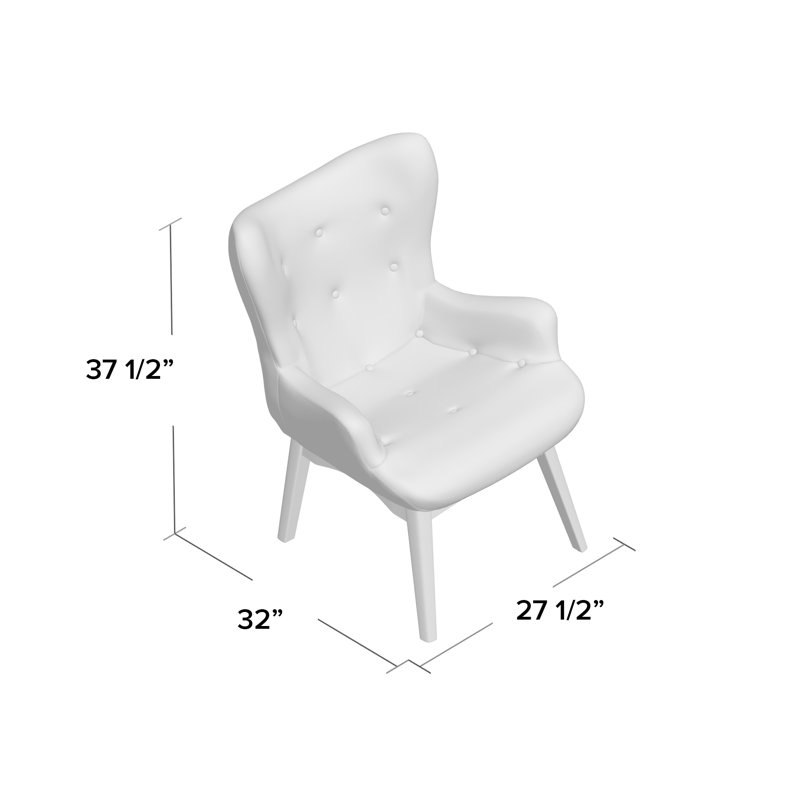 27.5" W Tufted Linen Wingback Chair, Grey Linen