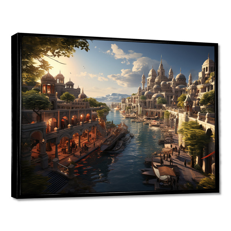 La gloire de la ville perdue d'Atlantis, H 24 po x l 32 po x P 1 po, Toile avec cadre flottant noir