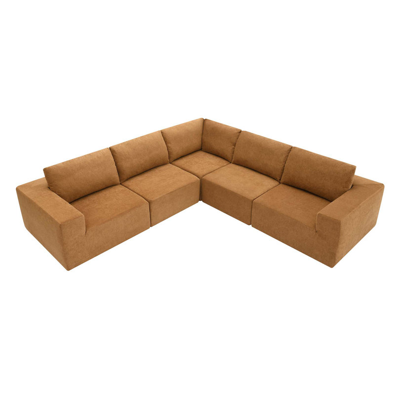 Kamiran Boneless Modular L-Shaped Sectional Sofa, Sleeper Sofa Bed 5 PC Free Combination, Brown Terry Cloth