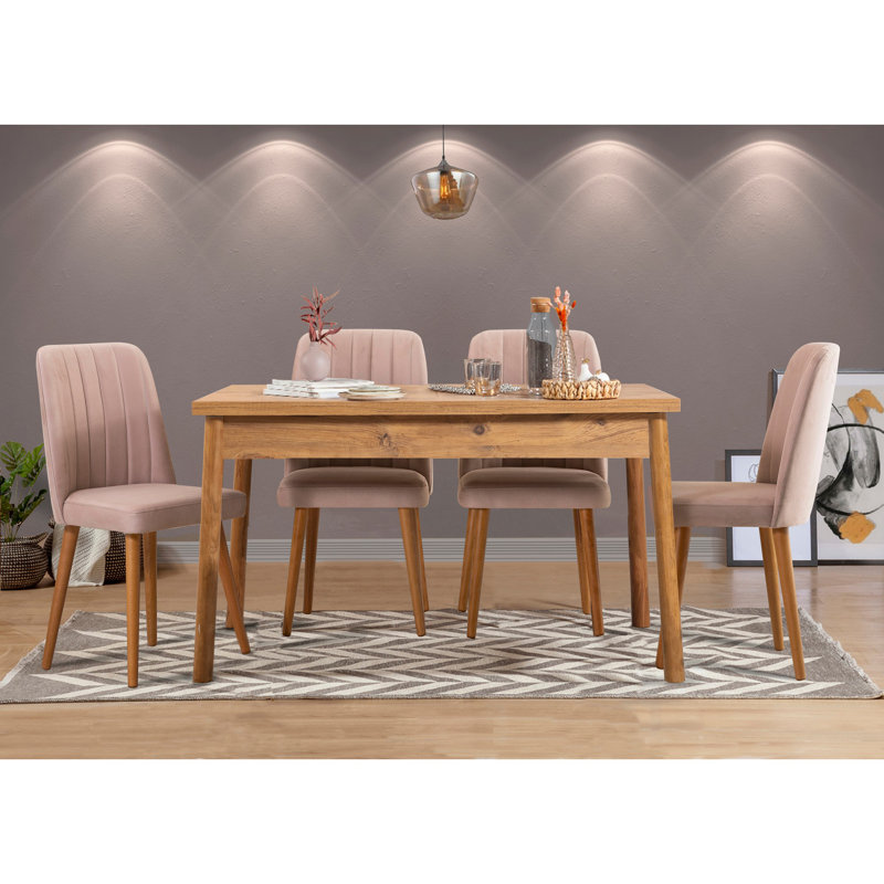 Cleary 4 - Person Dining Set, Brown, Brown,  Light Brown