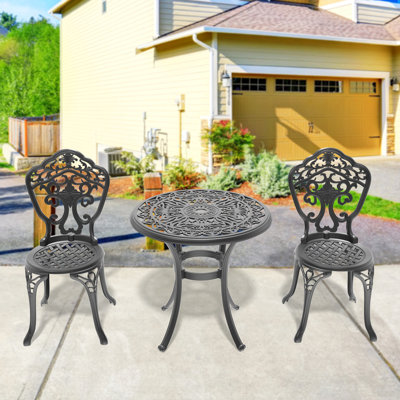 3-Piece Set Of All-Weather Cast Aluminum Dining Furniture Set With Black Frame