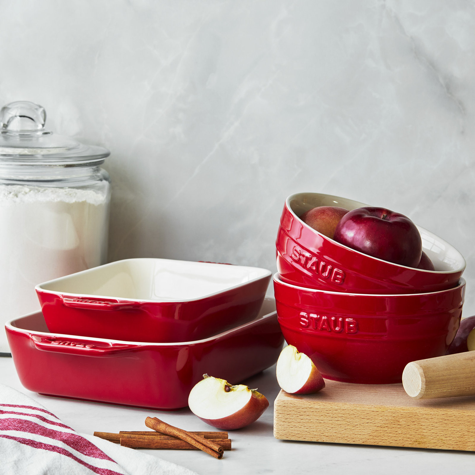Staub Ceramic 4-Piece Baking Dish Set, Cherry 