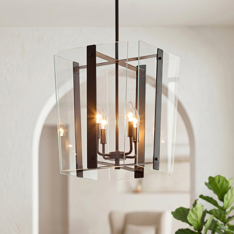 4-light Transitional Glass Pendant Light Adjustable Height