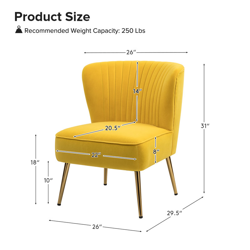 Chaise d'appoint d'appoint en velours capitonné Leona, Velours jaune