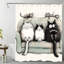 Rideau de bain avec crochets, motif de chats, style encre, 183 x 183 cm