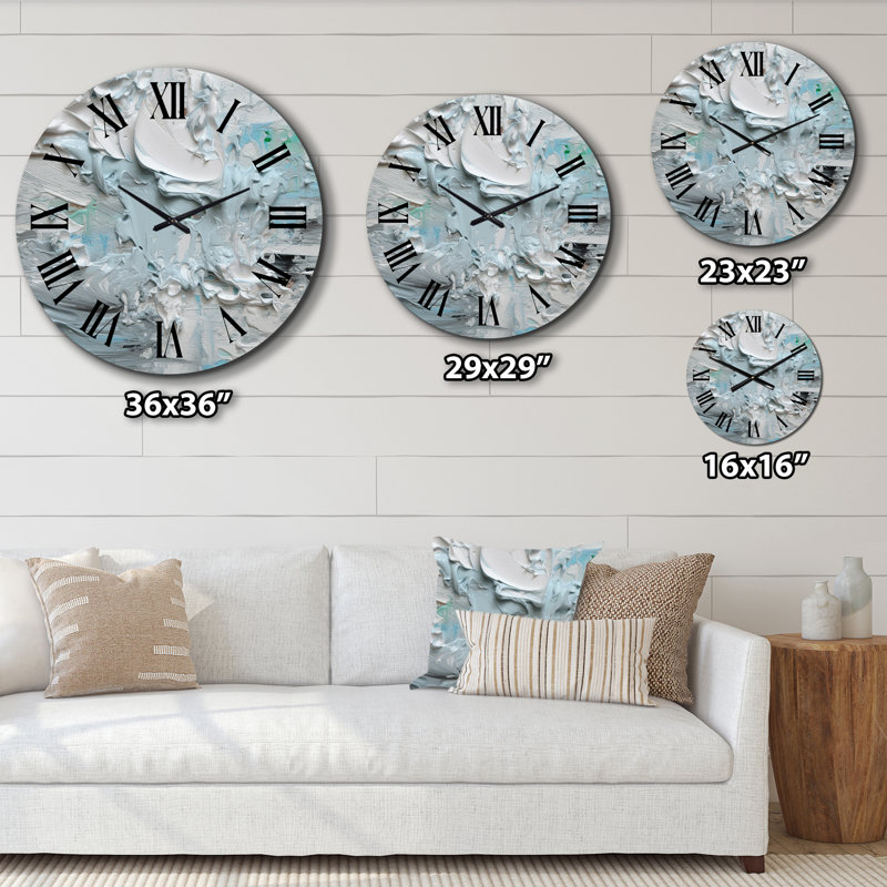 Horloge murale abstrait Summer Memories en blanc et bleu II, Petit
