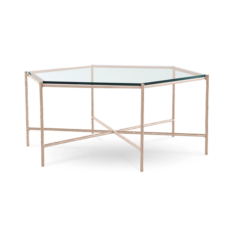 Athena Glass Top Coffee Table, Argento Antico, Clear, Glass