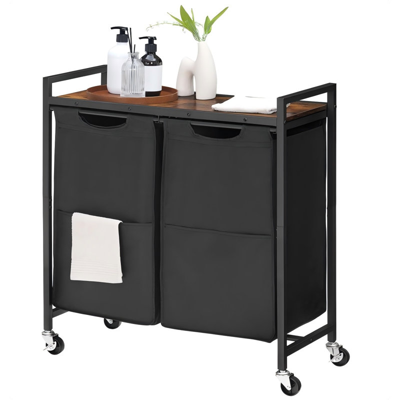 Laundry Hamper, Laundry Sorter 2 Section, Laundry Basket With Wheels, Rolling Cart, Pull-Out And Removable Oxford Fabric Bags