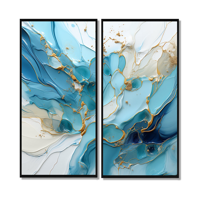 Charme de glacier bleu et blanc - 2 impressions sur toile modernes beiges, Impression encadrée flottante, H 32 po x l 32 po