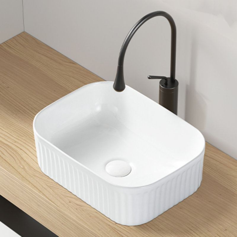 Lavabo de comptoir rectangulaire en pierre blanche pour petite salle de bain, lavabo à main artistique sans bonde escamotable