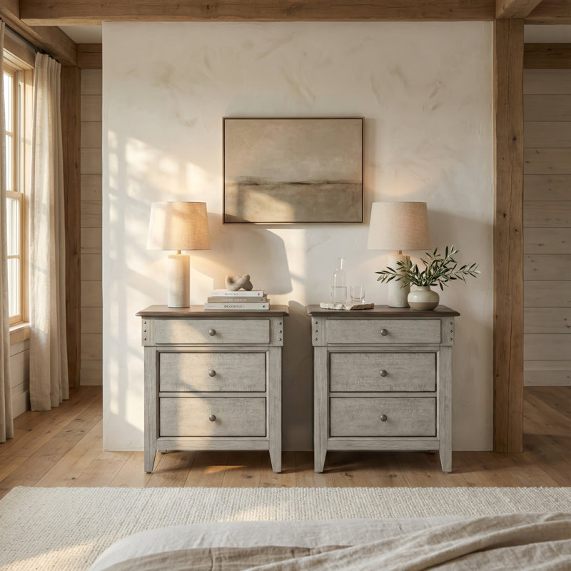 Ensemble de chambre avec lit de rangement et deux tables de chevet Cathleen, Très grand
