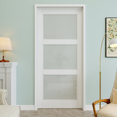 Interior 3-Lite Frosted Glass Door Slab Solid Core Prehung Pantry Door With Quick Assemble Jamb / A Door Seal Strip