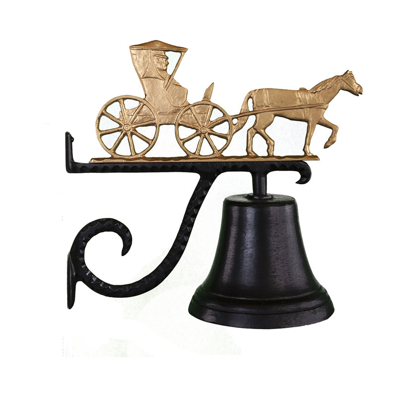 Gold and Black Cast Aluminum Bell with Scrolled Mounting Bracket