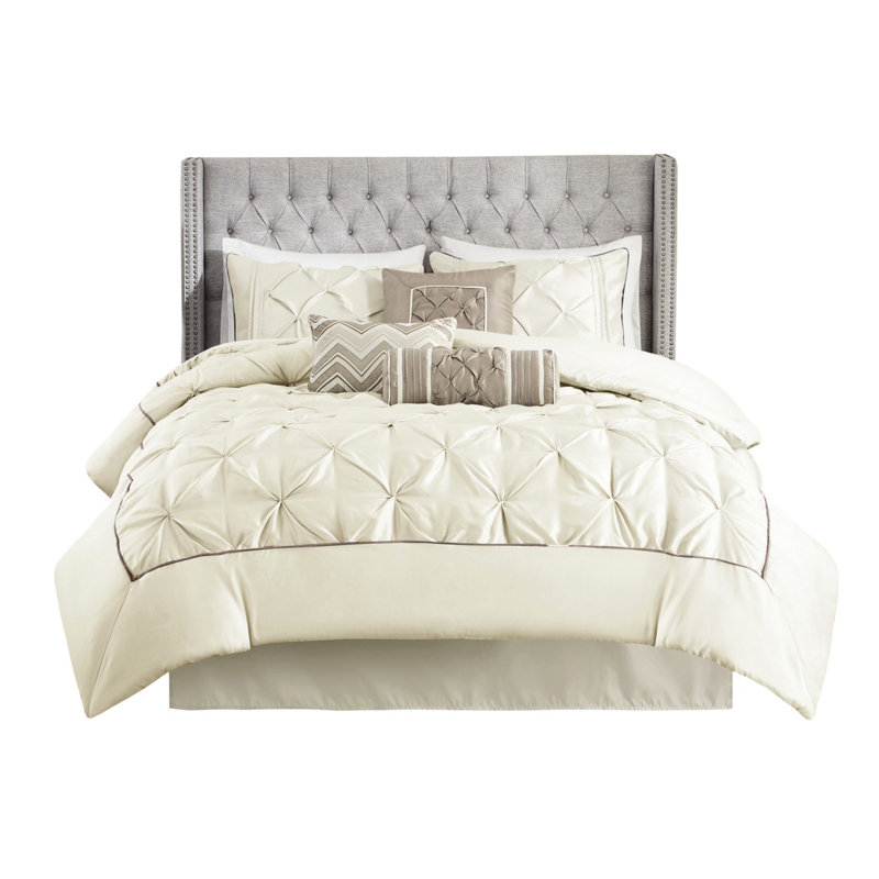 King Bedding - 7 Pieces, Comforter, Piece Comforter , Design, 2 Shams, King Comforter + 6 Additional Pieces, Ivory