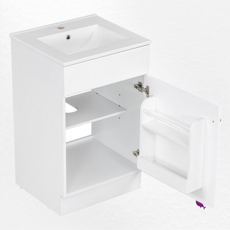 20" Single Bathroom Vanity Set With Ceramic Top, White/Silver