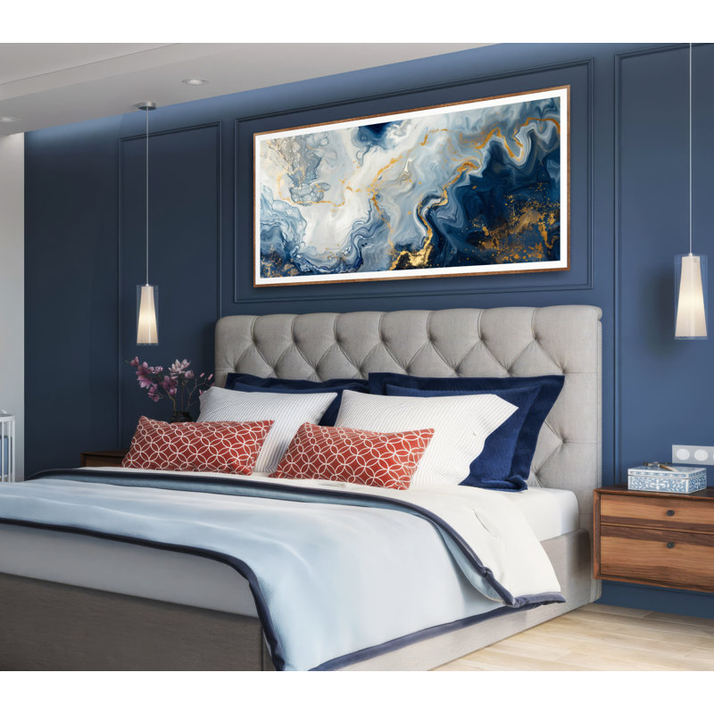 Géode abstraite, reproduction d'art sur toile, décor de marbre doré et bleu, Affiche non encadrée, H 28 po x l 56 po