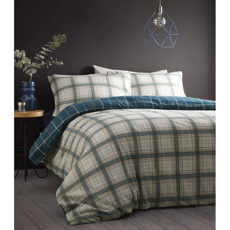 Cotton 64 TC Reversible Duvet Cover Set, King Duvet Cover + 2 Standard Pillowcases, Teal