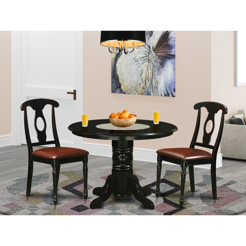 Ensemble table et chaises de cuisine 3 pièces comprenant une table ronde à pied central et 2 chaises de salle à manger en similicuir, 107 x 107 cm, noir