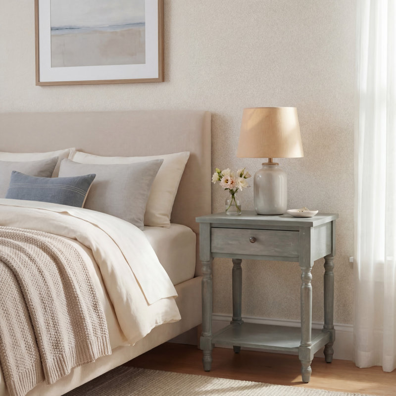 Sadie Solid Wood End Table with Storage, French Gray