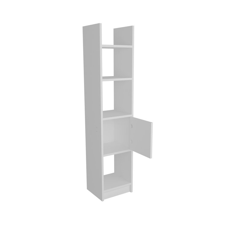 Modern White Bookshelf, 5 Shelves, 15.8 x 59.1 x 11.6 inches | 100% Melamine Coated Particle Board, Thickness: 0.7 inches | Wall-Mountable Design, Perfect for Home Office & Living Room, Stylish & Functional