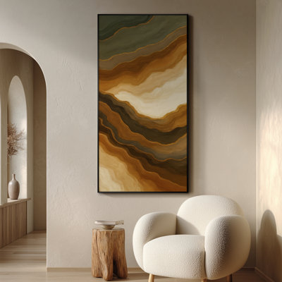 Très grand art mural imprimé sur toile - Motif de géode aux tons terreux abstrait avec détails dorés, œuvre d'art contemporaine pour le salon ou la chambre à coucher - «Assemblage requis du cadre (cadre non fini)»