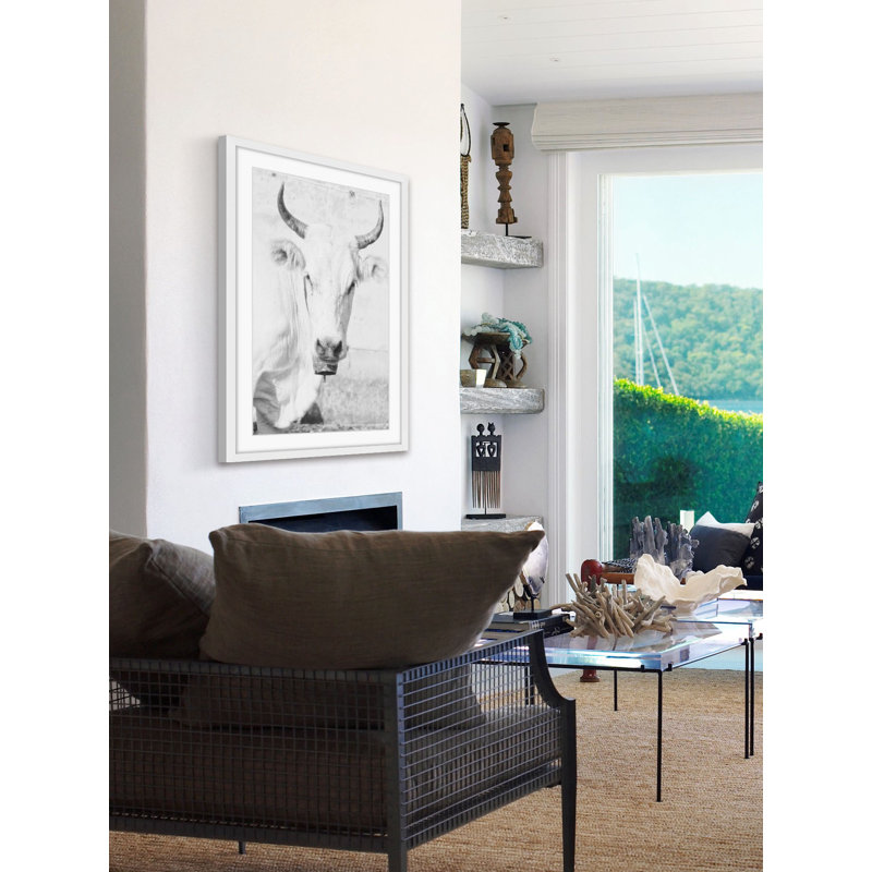Handmade Black and White Cow Face Framed Canvas Print